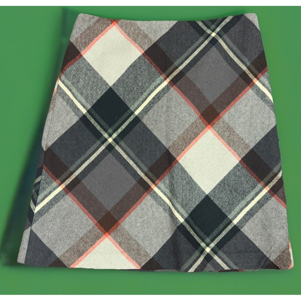 Talbots Petite Brown Cream Plaid Wool Blend A-Line Skirt Size 4P Vintage Y2K